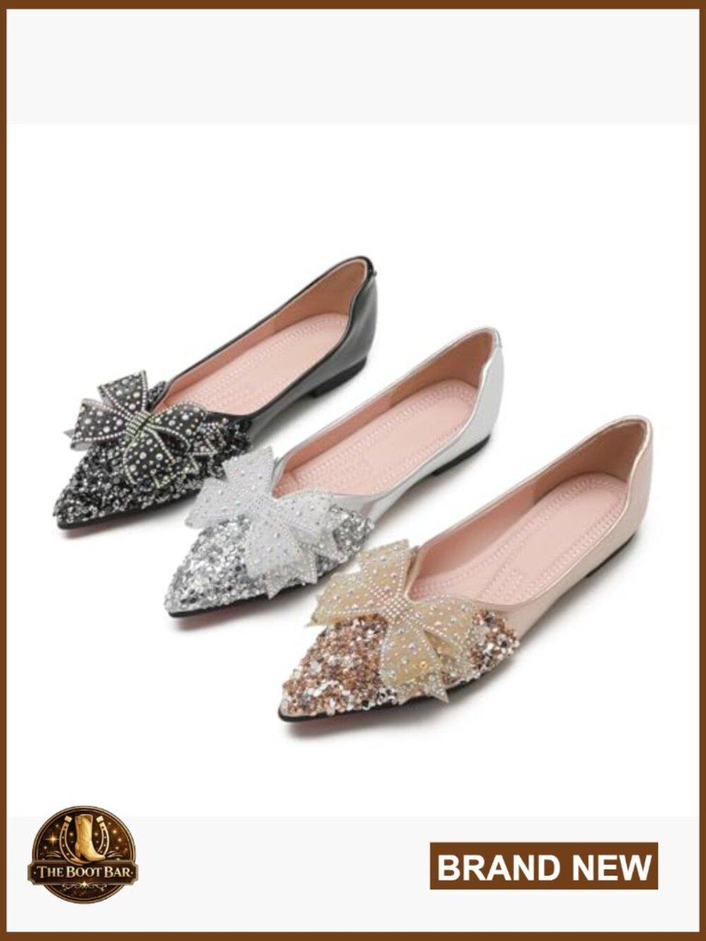Women's Rhinestone Pointed Toe Ballet Flat Shoes Sparkly Comfort Wedding Flats - Picture 7 of 7